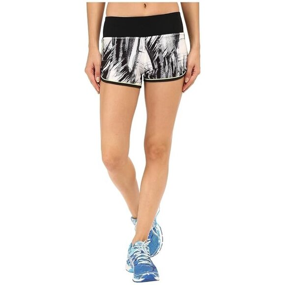 Asics Everysport Short Womens M Elastic Waist Black White Athleisure Workout NEW - Picture 1 of 15